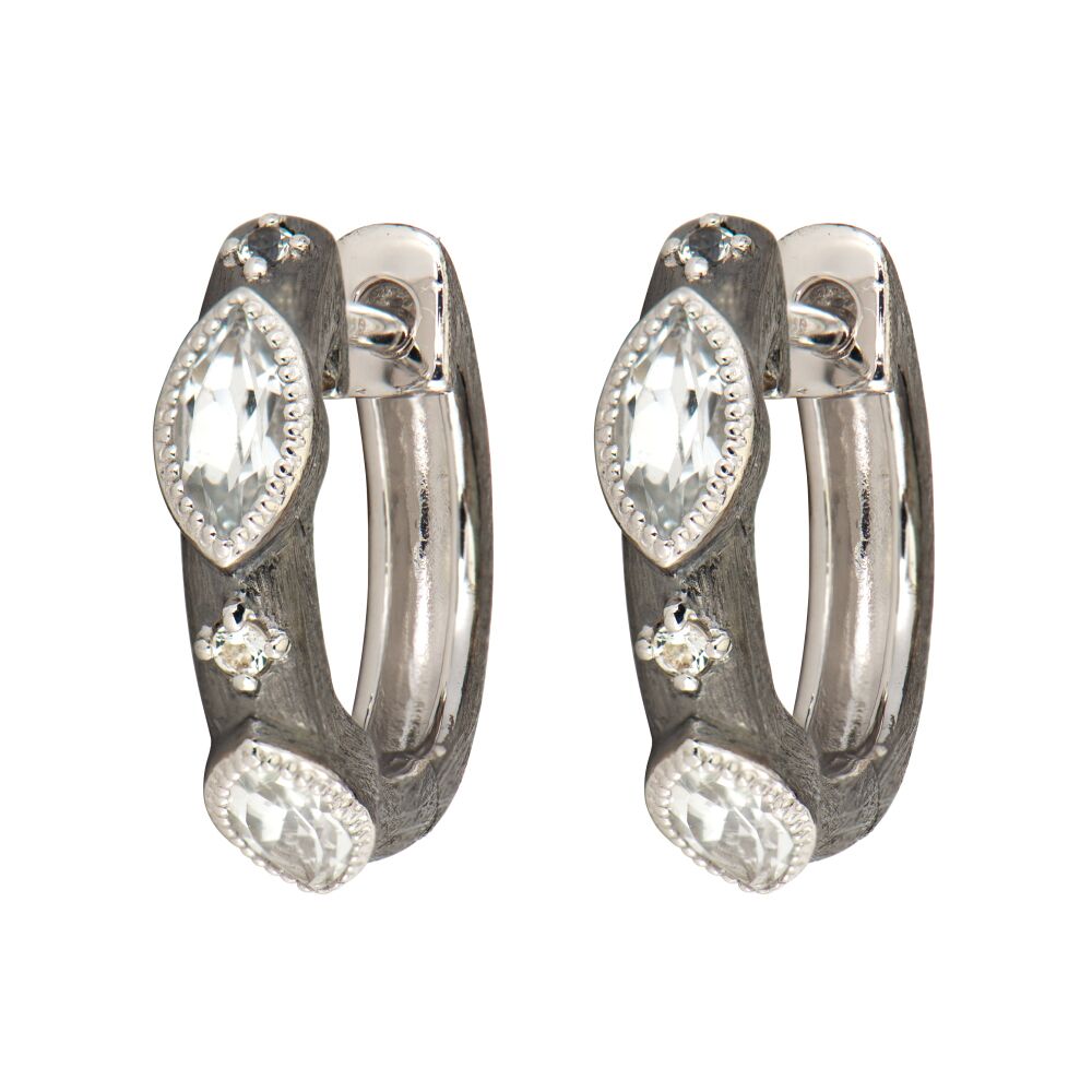 Blackened Silver White Topaz Hoop Earrings | JudeFrances
