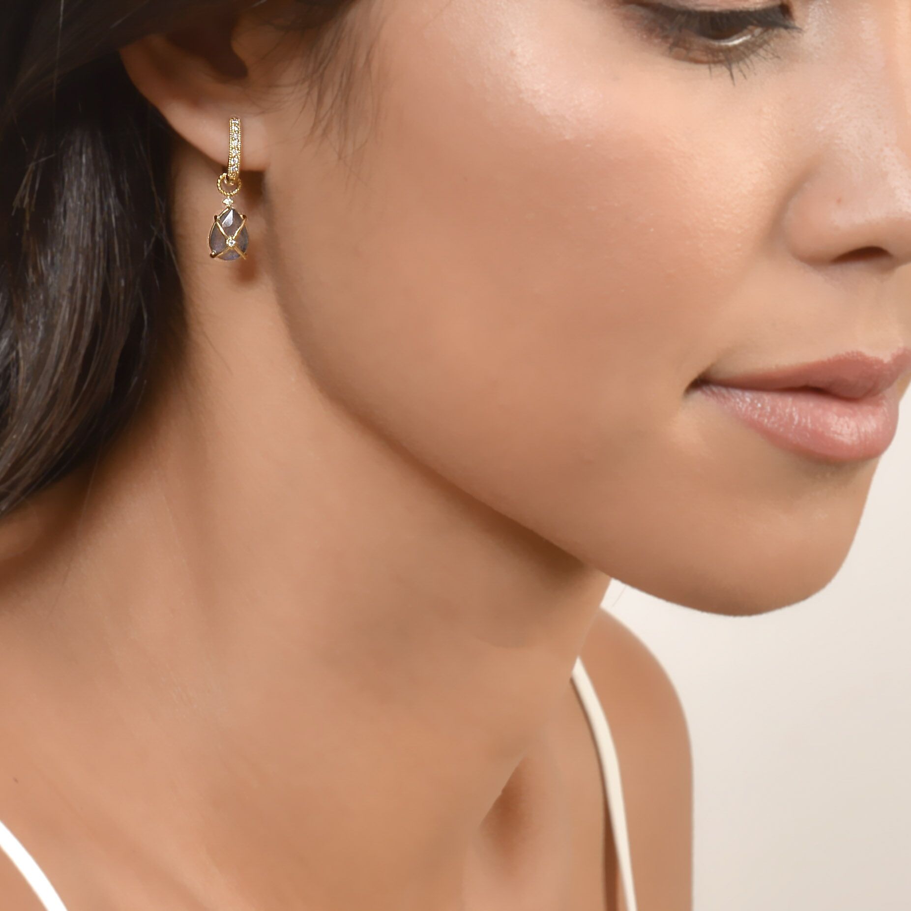 Tiny Criss Cross Wrapped Pear Stone Earring Charms | JudeFrances