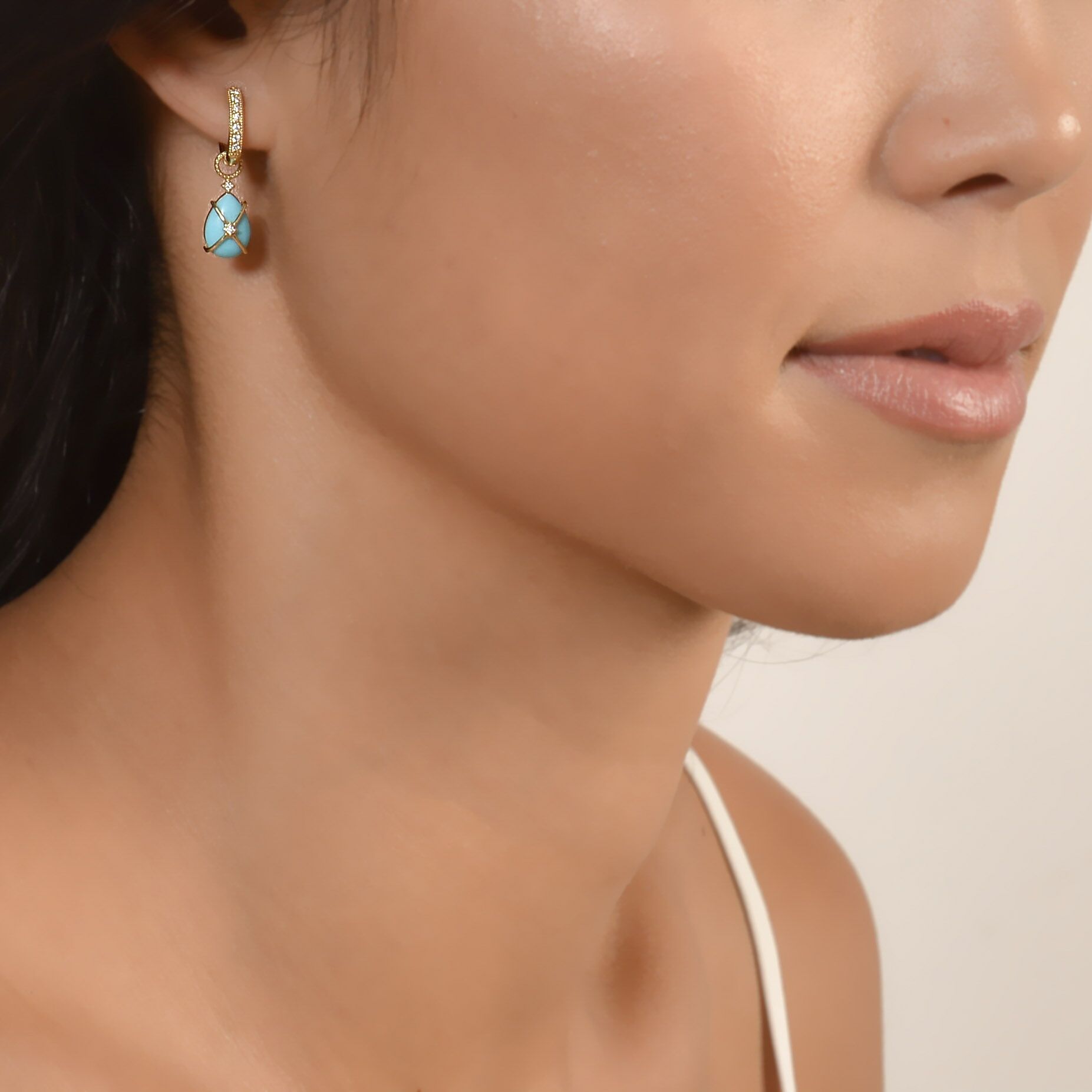 Tiny Criss Cross Wrapped Pear Stone Earring Charms | JudeFrances