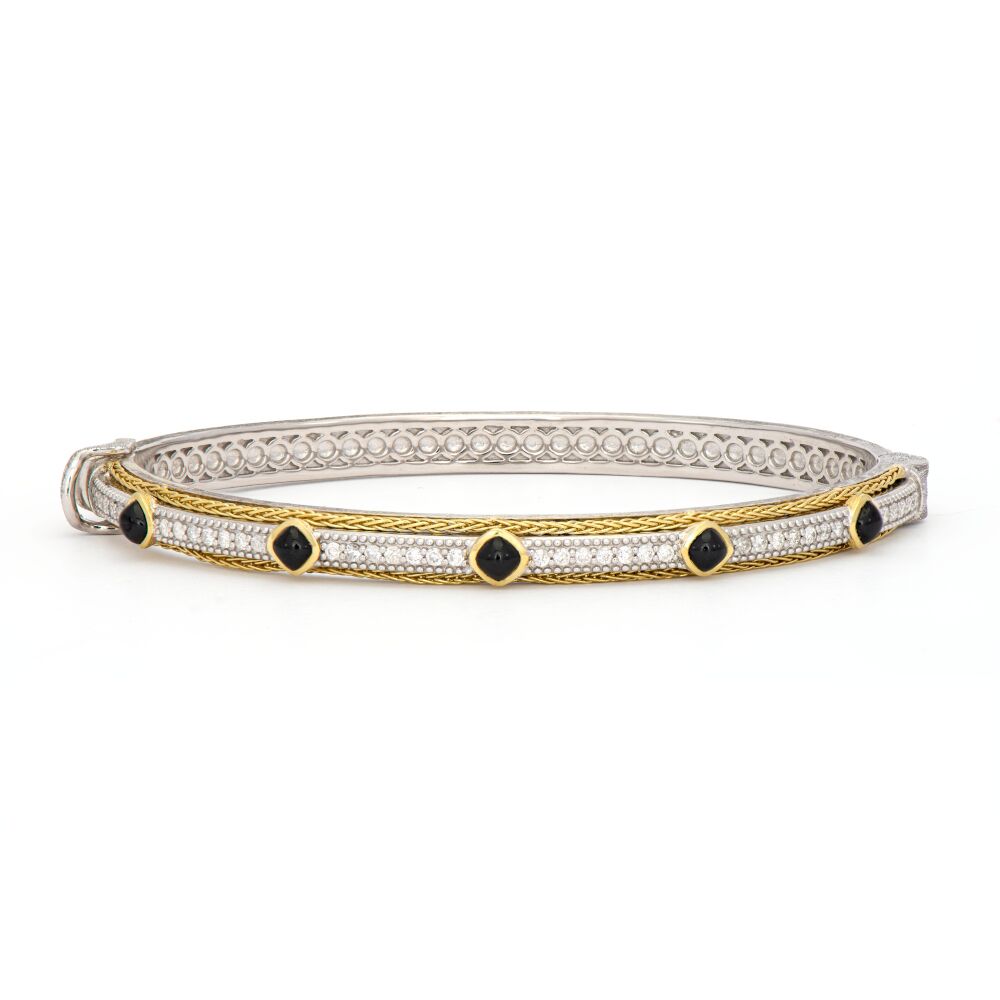 Mixed Metal Double Woven Rope Trim Stones and Diamond Bangle