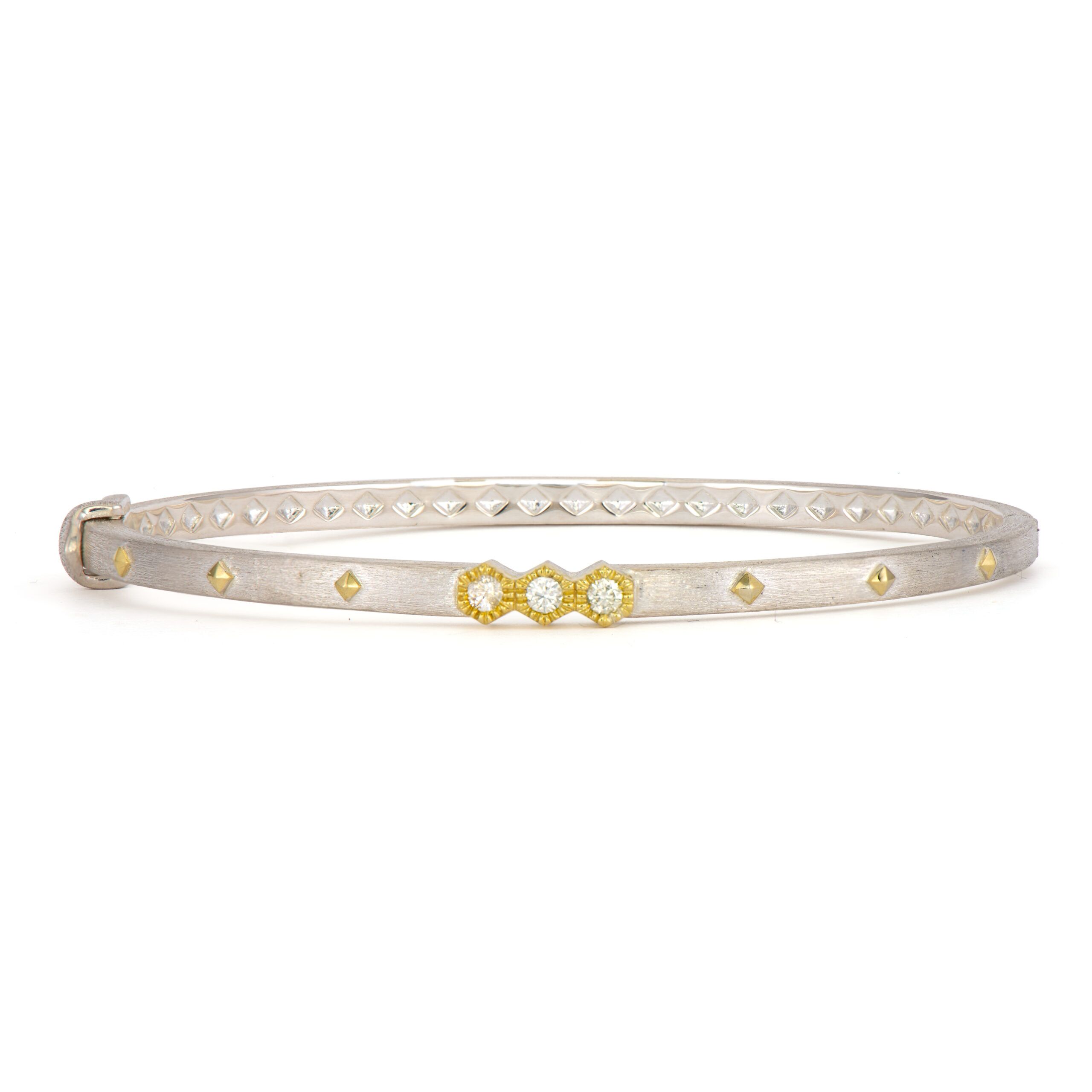 Mixed Metal Three Diamond Hexagon Bangle