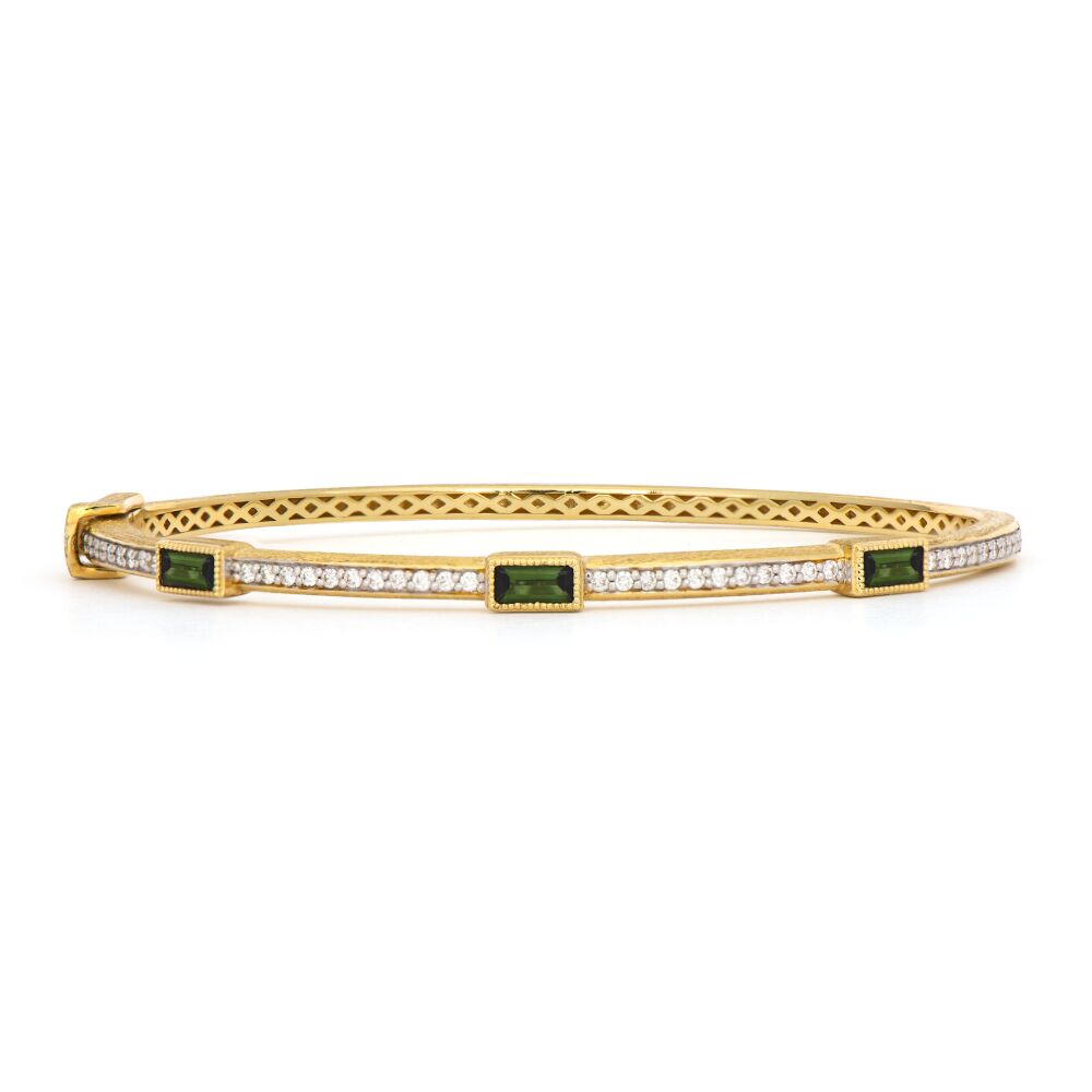 Provence Pave Bangle With Three Baguette Stones