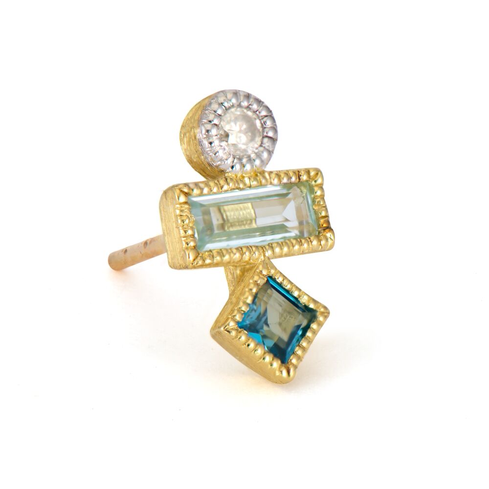 Petite Kite Baguette and Diamond Stud Earring