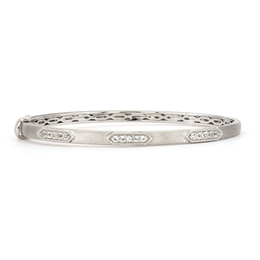 Sterling Silver White Topaz Hexagon Clusters Bangle