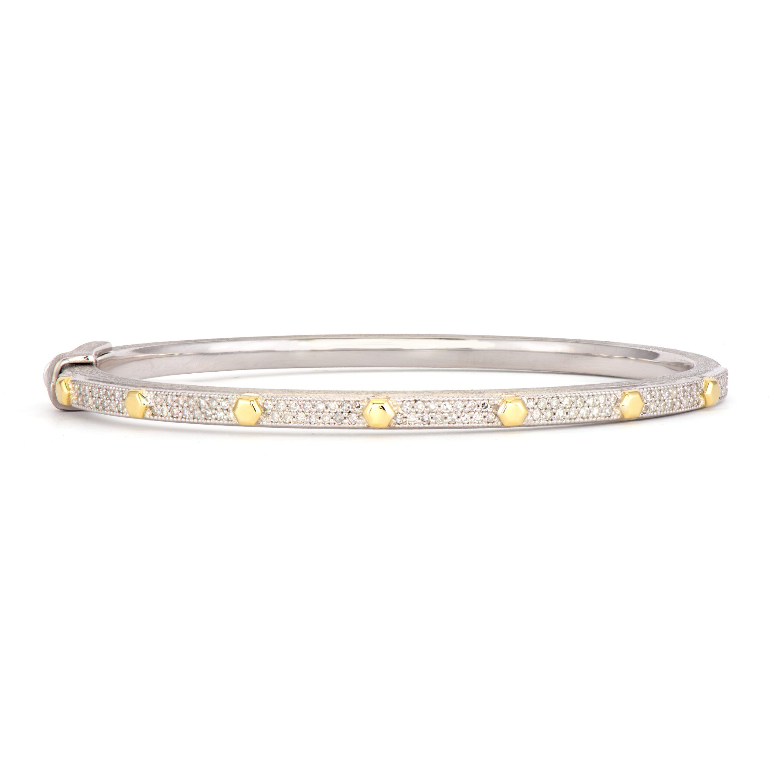 Mixed Metal Provence Diamond Bangle With Gold Hexagon Stations