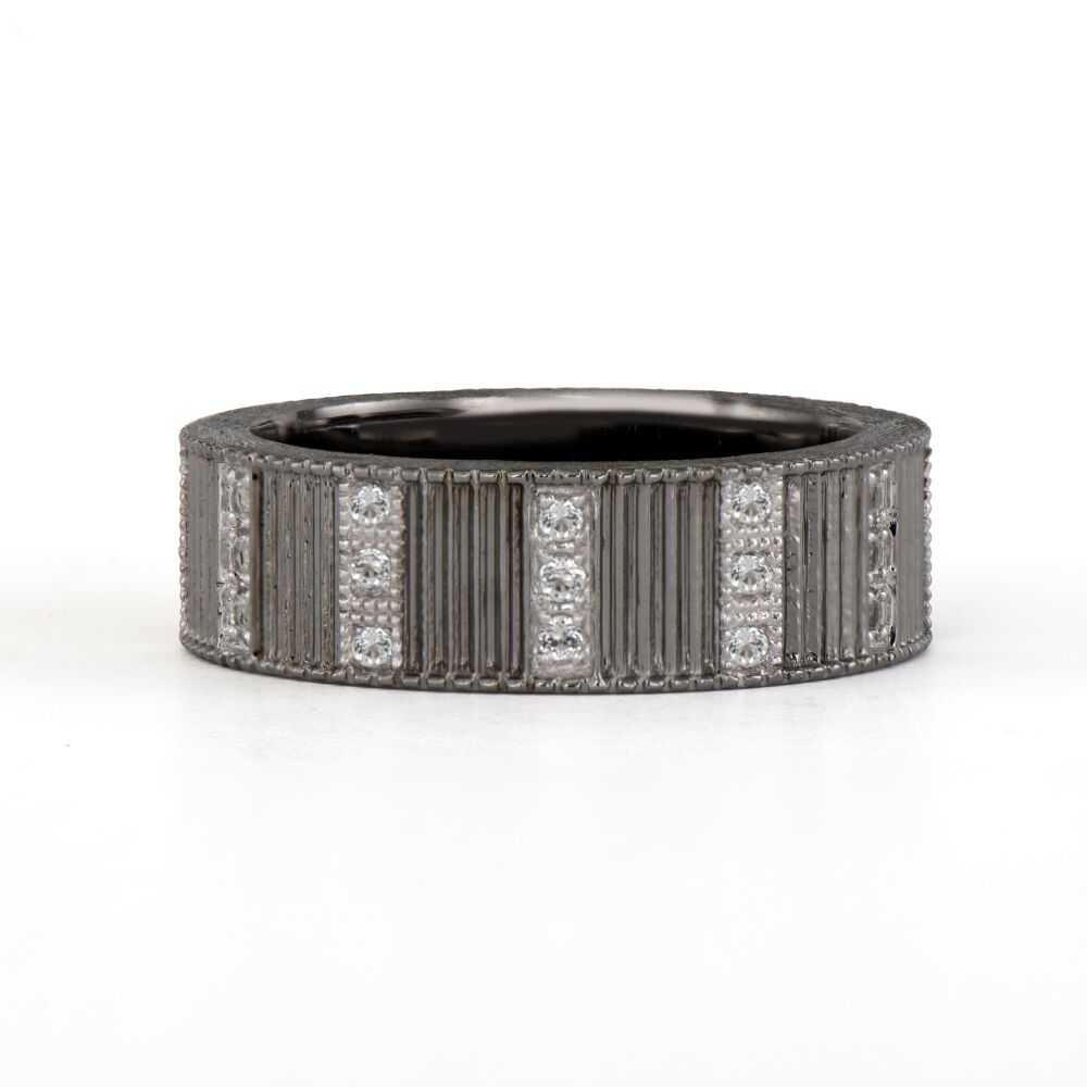 Blackened Silver Fluted Stacked Stone Ring